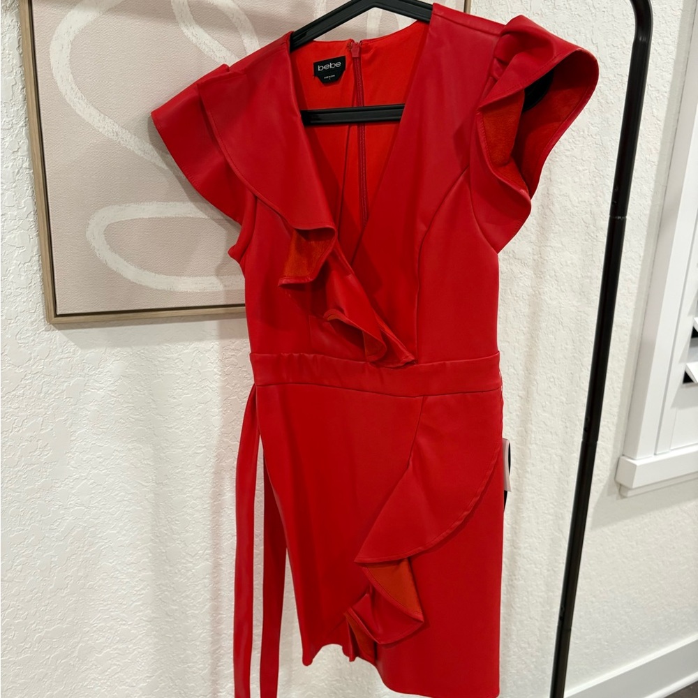 bebe Red Ruffle Mini Dress